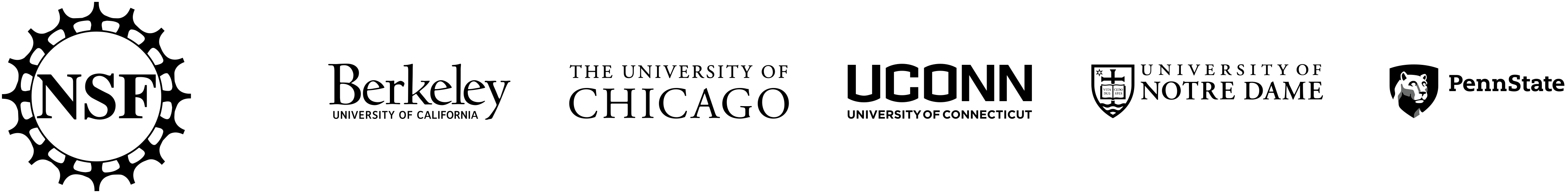 Logos of NSF, UC Berkeley, UChicago, UConn, Penn State, and Notre Dame